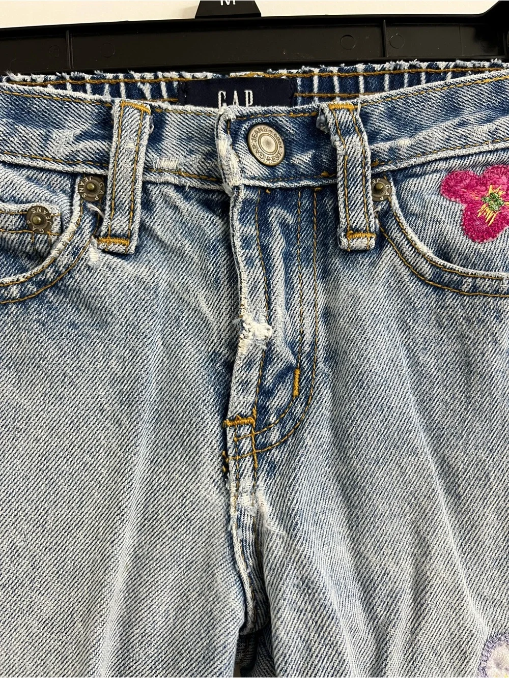 VTG 90s Y2K Toddler Gap Floral Embroider Distressed Denim Jean Snap Button Sz 3